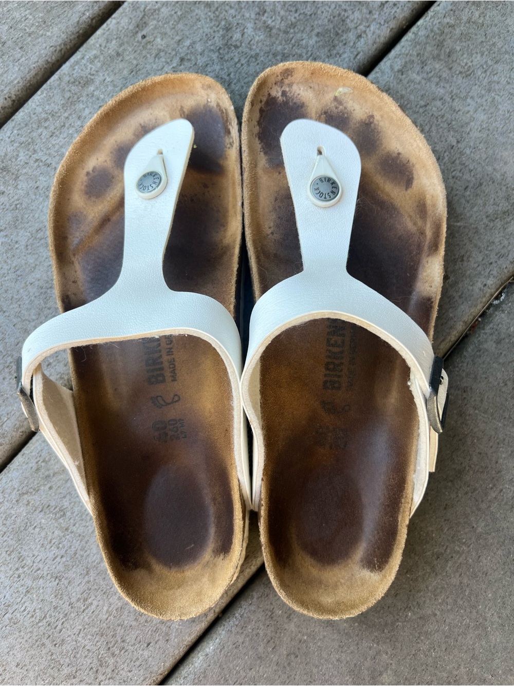 Birkenstock White Gizeh Leather Thong Sandals